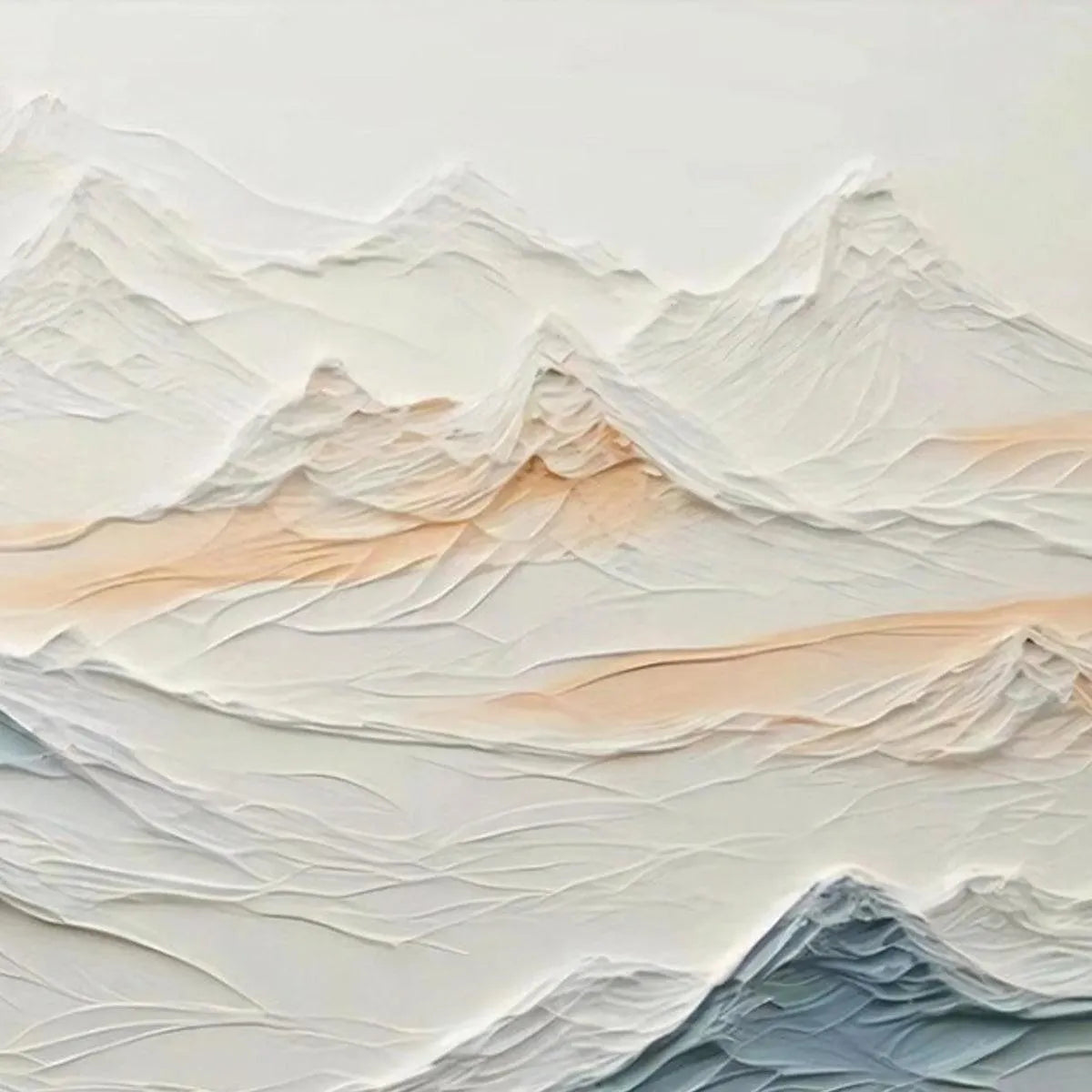 TRANQUIL PEAKS: Textured Abstract Mountain Landscape Painting in Beige and Blue