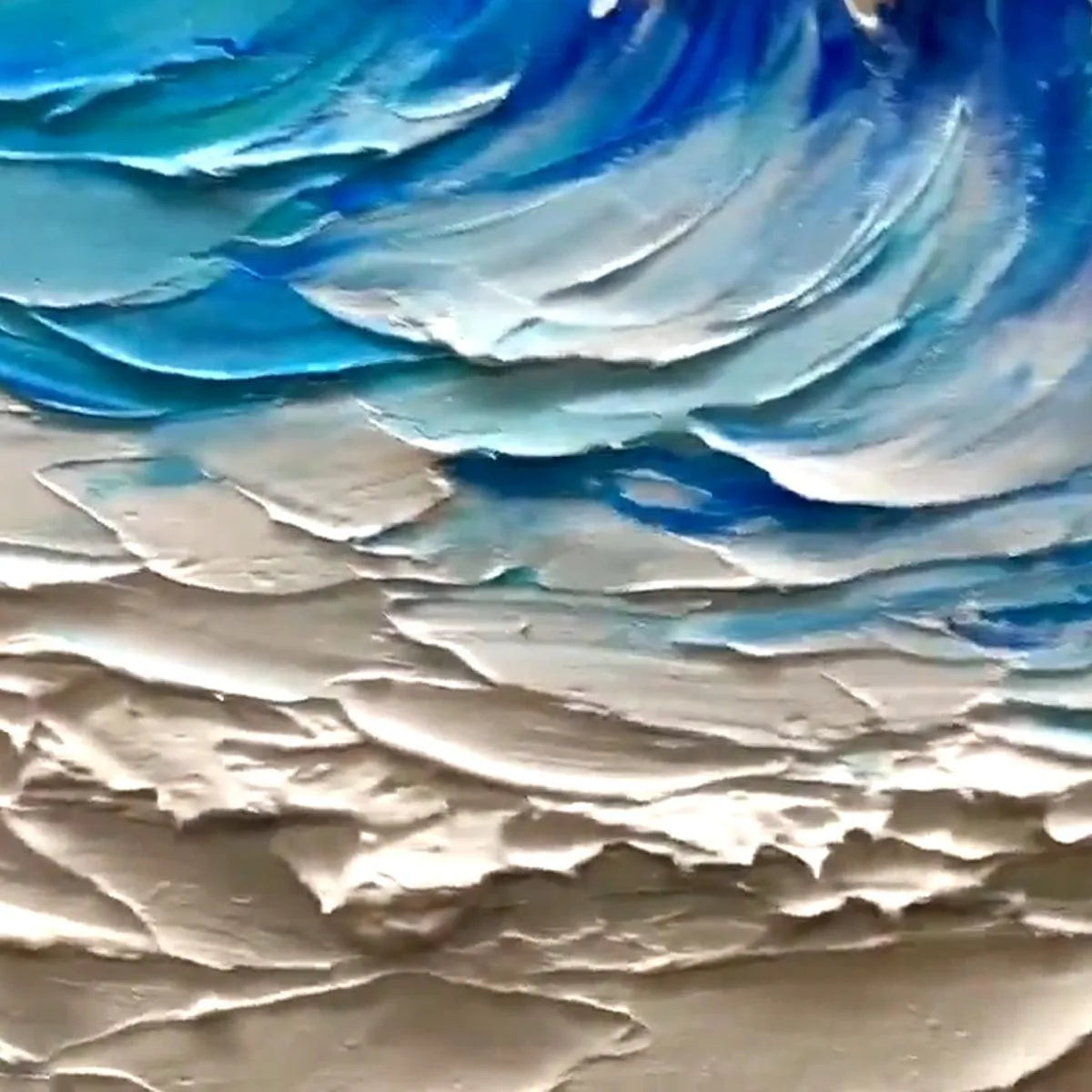 CRESTING WAVE: Textured Abstract Ocean Wave Painting in Blue and White