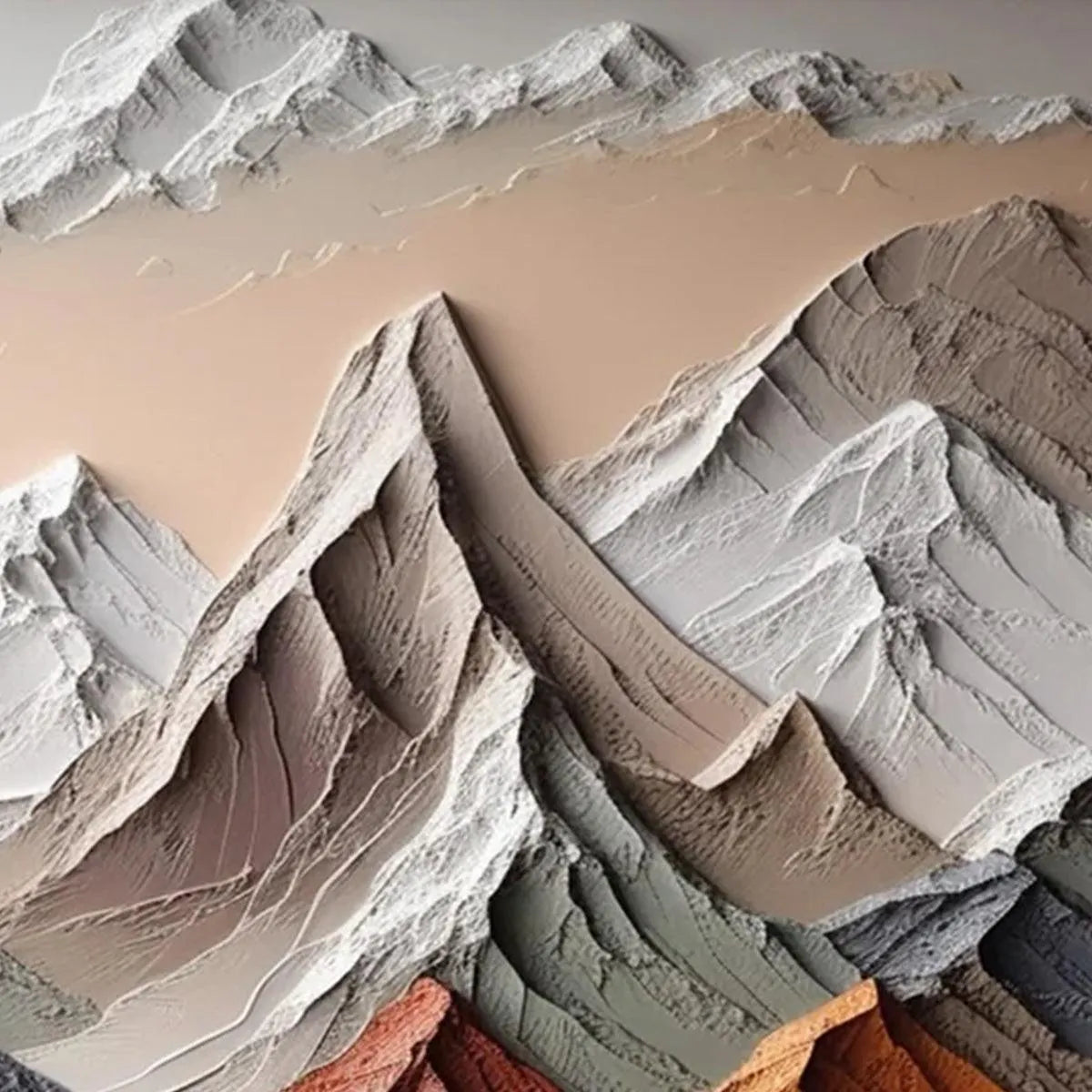 MAJESTIC PEAKS: Textured Impasto Mountain Landscape Painting in Earthy Tones