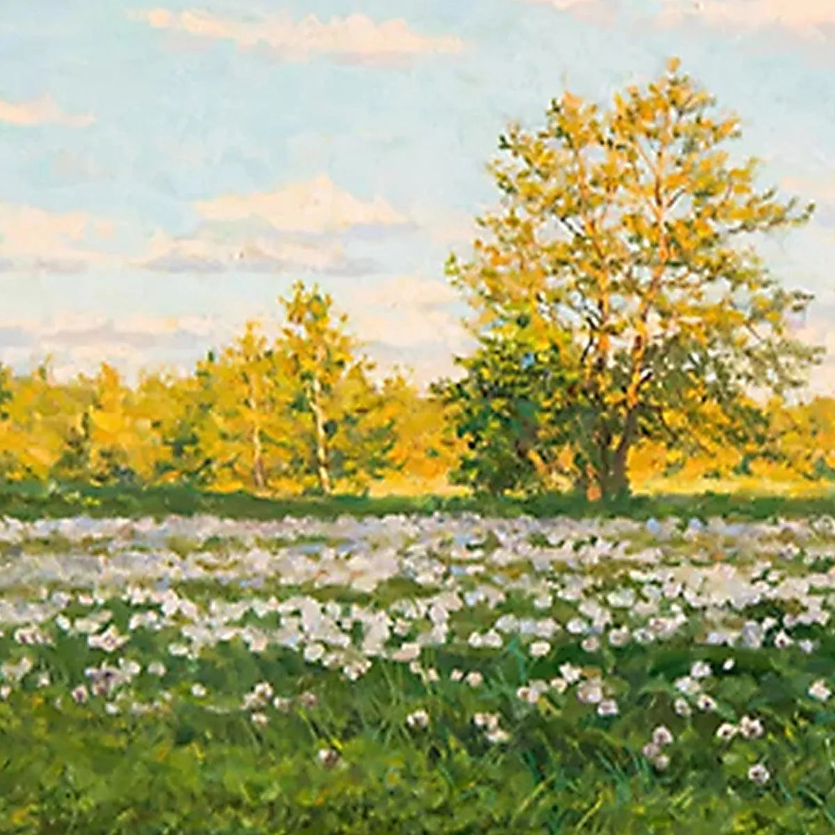 SUNLIT MEADOW: Tranquil Landscape Painting with Horse and Figure