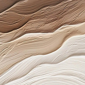 Textured abstract painting 'Desert Flow' by Liam O'Connell with wavy lines in brown, beige, and cream.