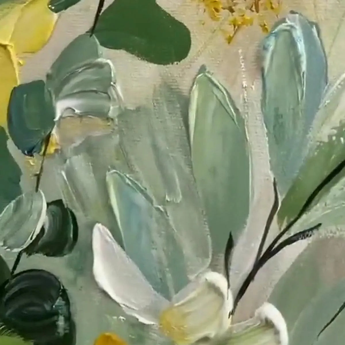 BOTANICAL GARDEN: Vertical Green and Yellow Floral Painting for Living Room