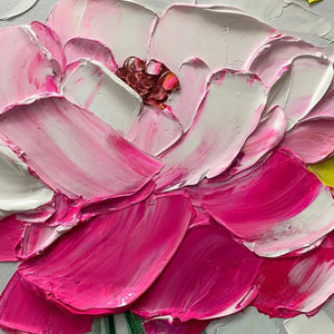 Textured impasto floral painting in pastel rainbow colors by Isabella Rossi.