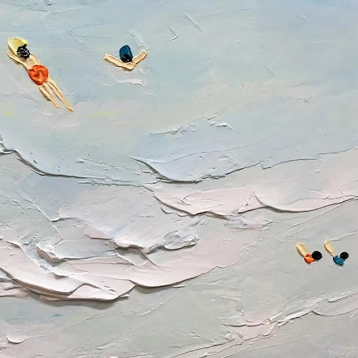 SUMMER BEACH: Textured Beach Scene Painting with Surfers and Swimmers