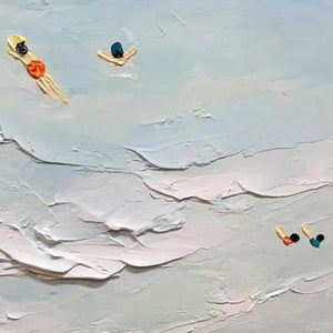 Willow Davies' Summer Beach textured painting detail: swimmers in waves, coastal scene, original artwork from MontCarta.