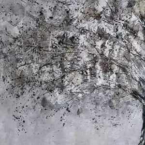 Detail view of Silver Birch textured tree painting showing grey, white and black bark with impasto brushwork.