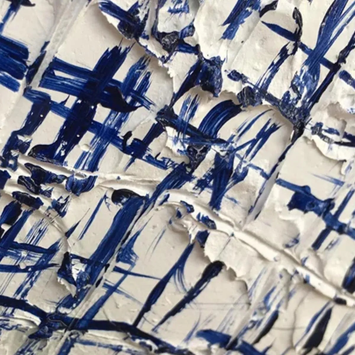 BLUE GRID: Textured Minimalist Abstract Painting in Blue and White