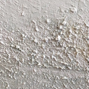 TEXTURED WHISPERS painting detail by Javier Ramirez. White minimalist abstract art with heavy texture on canvas.