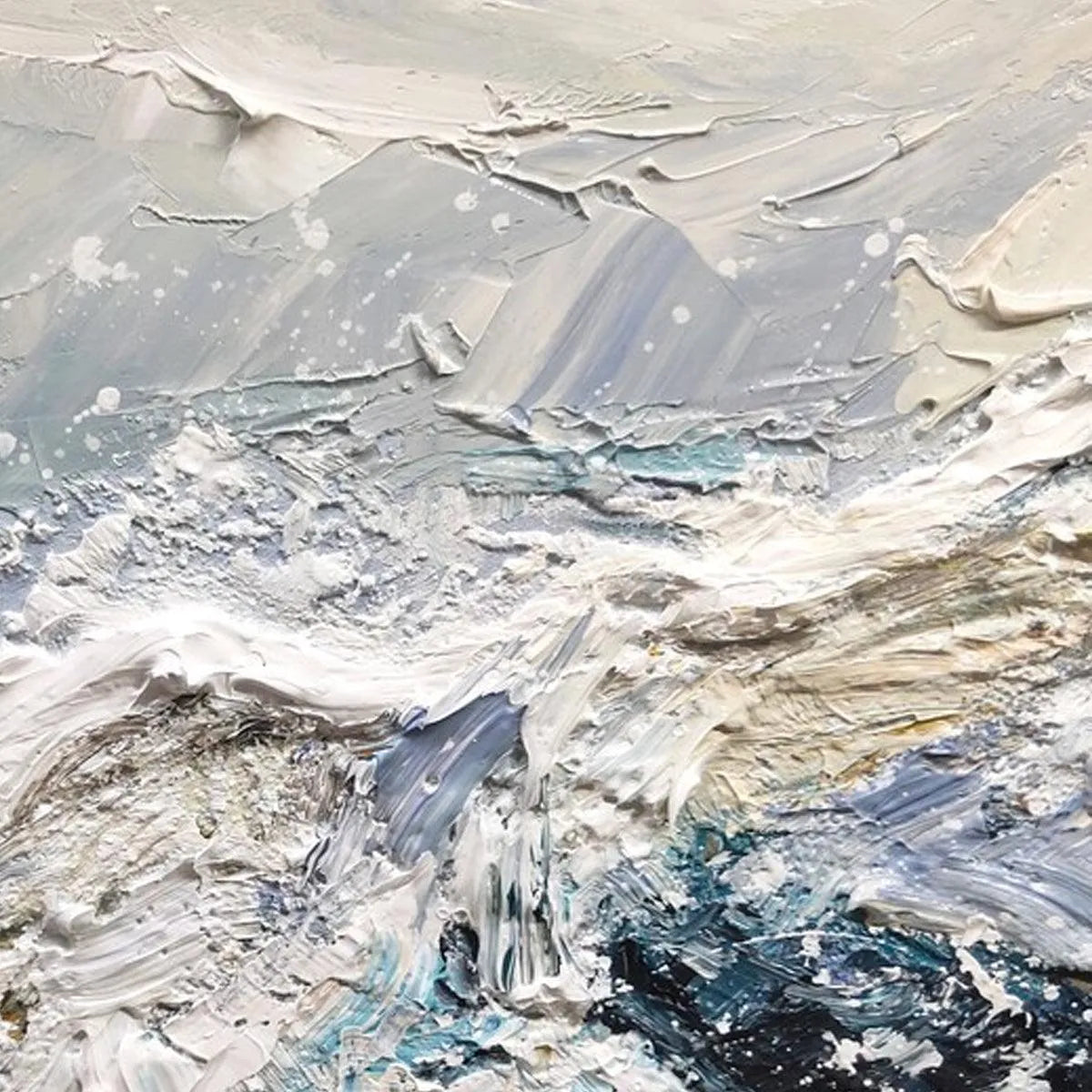 FROZEN MOTION: Textured Abstract Waterscape Painting in Teal and White