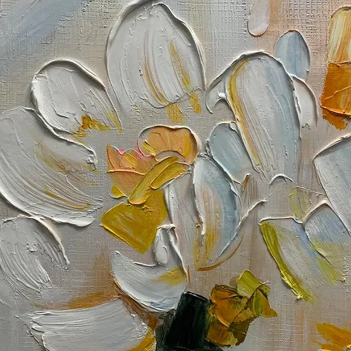 WHITE BLOSSOMS: Textured Impasto Floral Painting in White and Beige