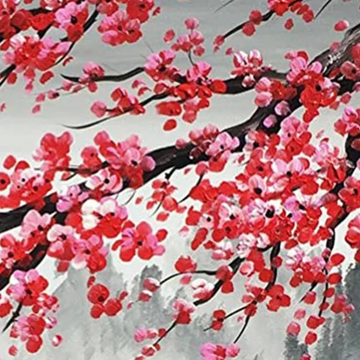 CHERRY BLOSSOM SERENITY: Horizontal Cherry Blossom Landscape Painting