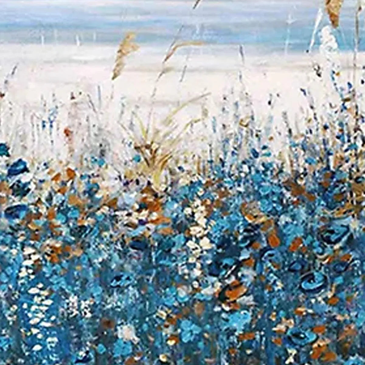 BLUE DUNES: Coastal Landscape Painting with Blue Flowers