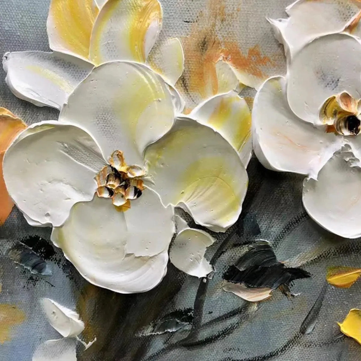 SPRING BLOSSOMS: Textured Floral Painting in White and Gold