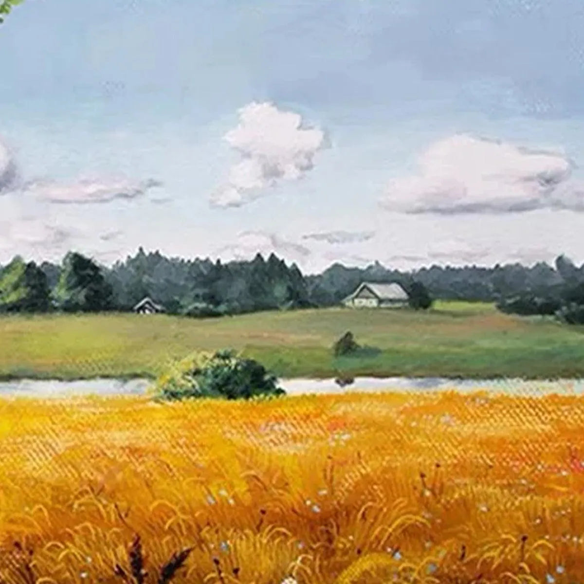 GOLDEN HARVEST: Tranquil Landscape Painting of a Golden Field