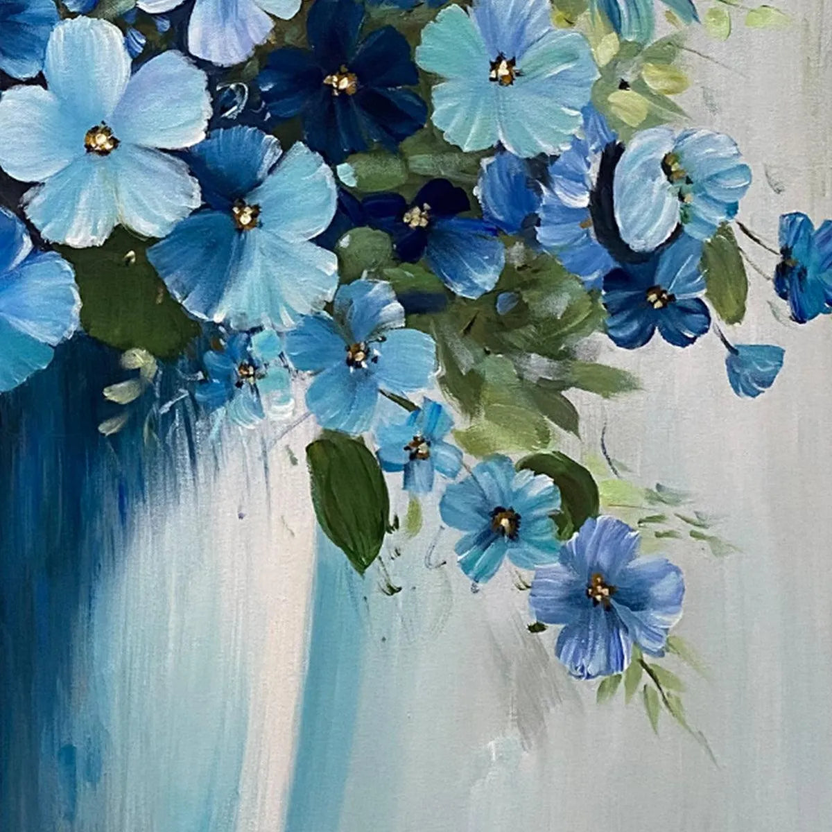 BLUE SERENITY: Blue Floral Painting, Square Canvas Art, Still Life Wall Decor, Calming Artwork