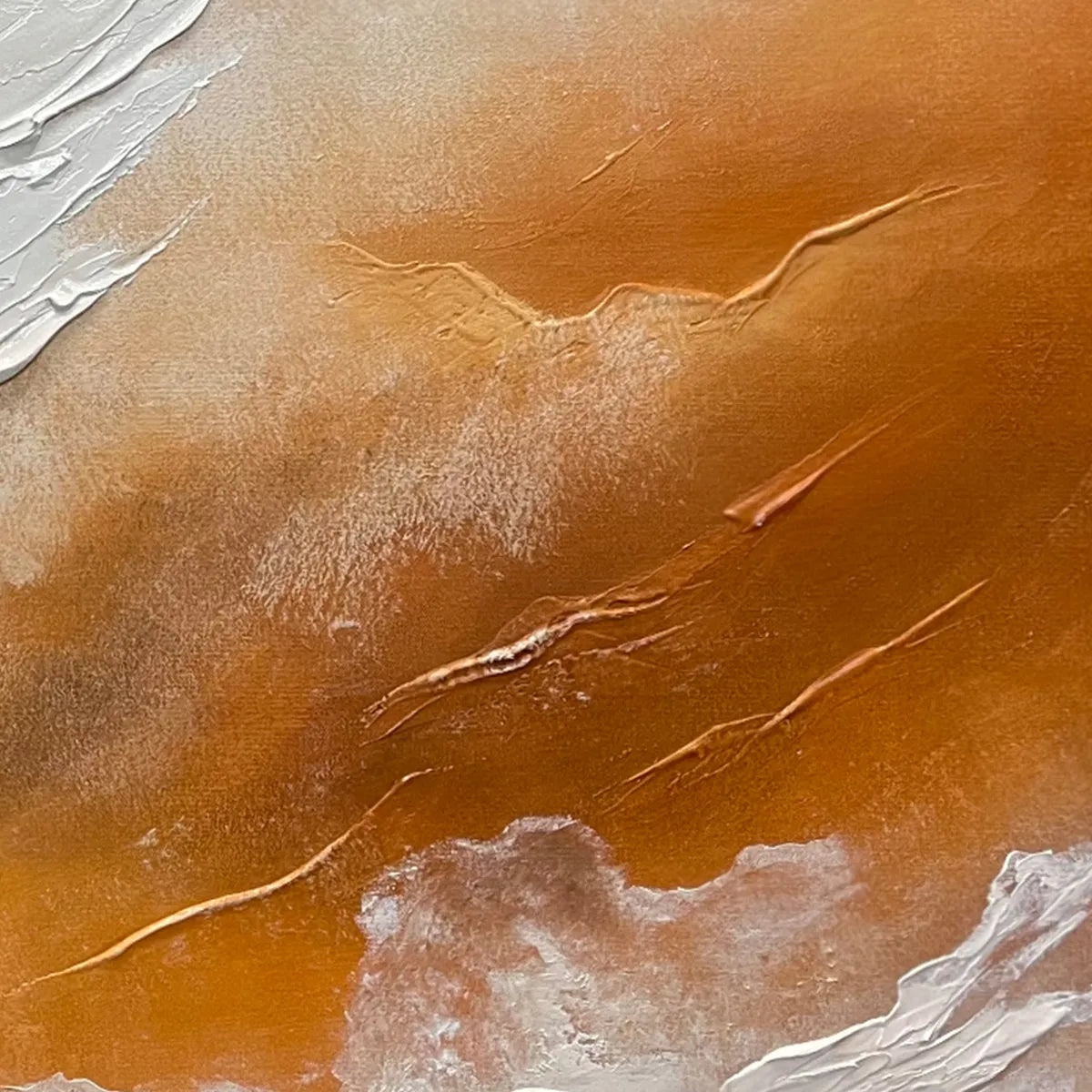 DESERT FLOW: Abstract Landscape Painting in Orange, White, and Grey, Textured Canvas, Modern Wall Art