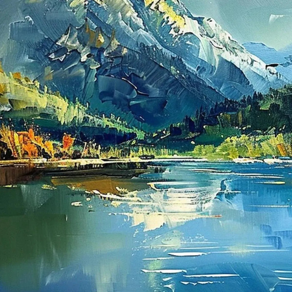 ALPINE REFLECTION: Panoramic Landscape Painting of a Mountain Lake