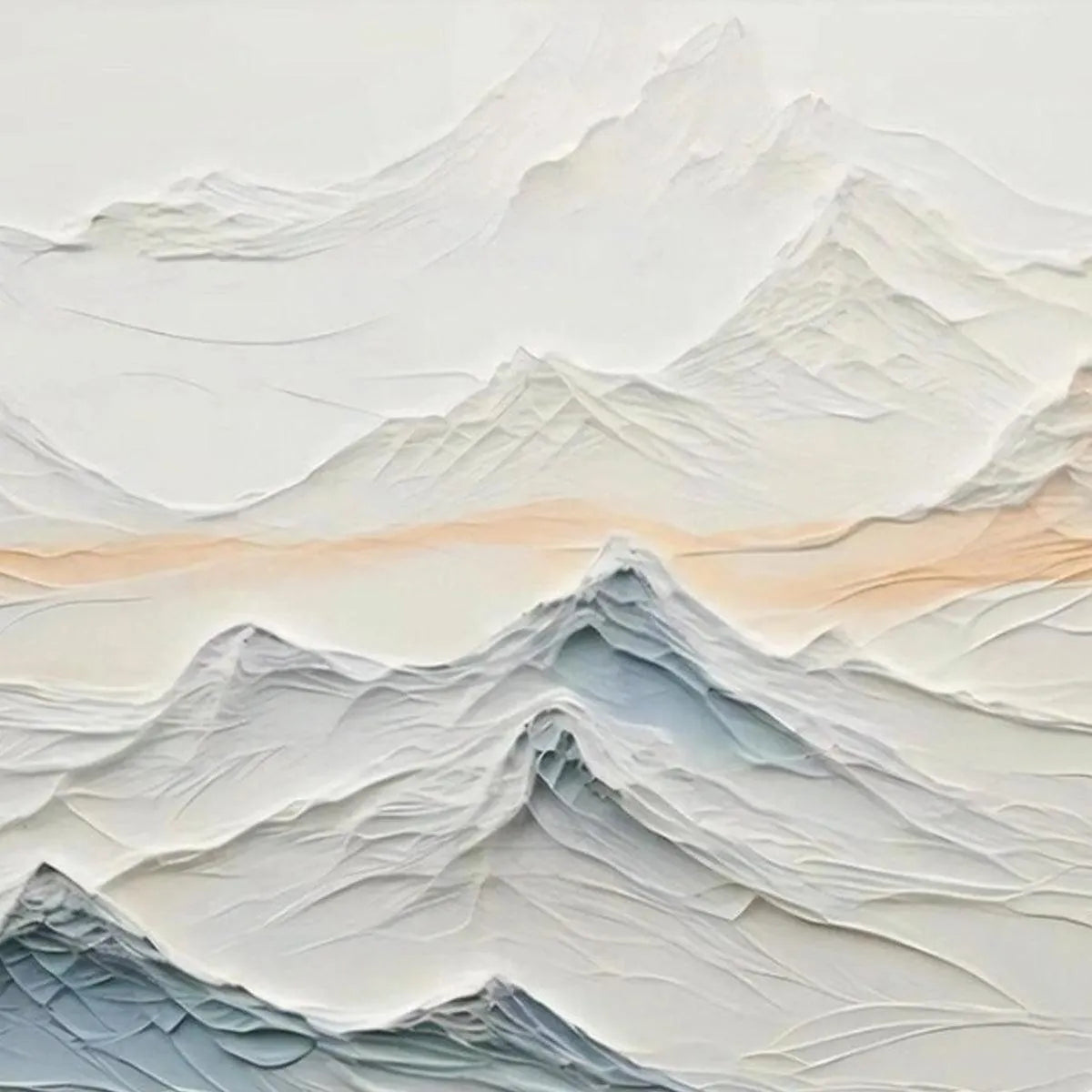 TRANQUIL PEAKS: Textured Abstract Mountain Landscape Painting in Beige and Blue