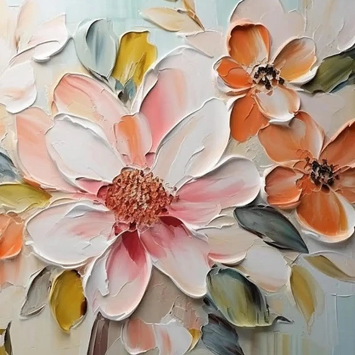 PEACH BLOSSOM: Textured Impasto Floral Painting in Peach and White