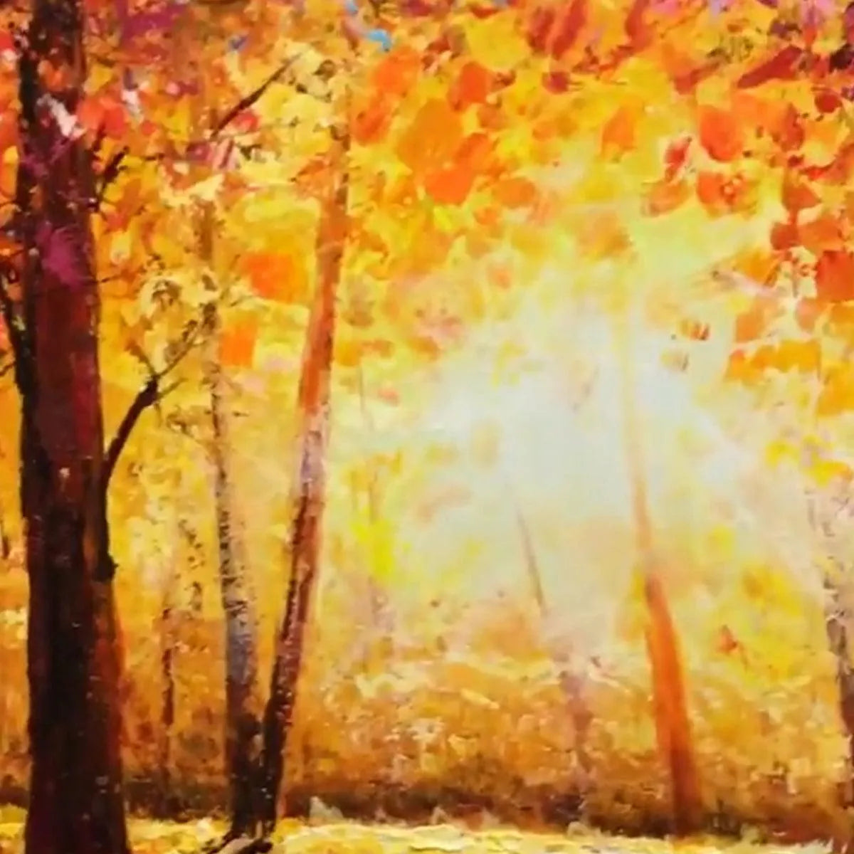 AUTUMN SUNRISE: Panoramic Forest Landscape Painting in Orange and Yellow