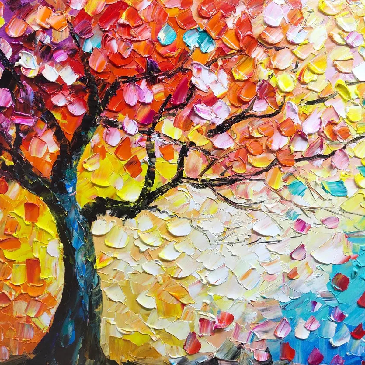 WHISPERS OF AUTUMN: Textured Impasto Tree Painting with Colorful Butterflies