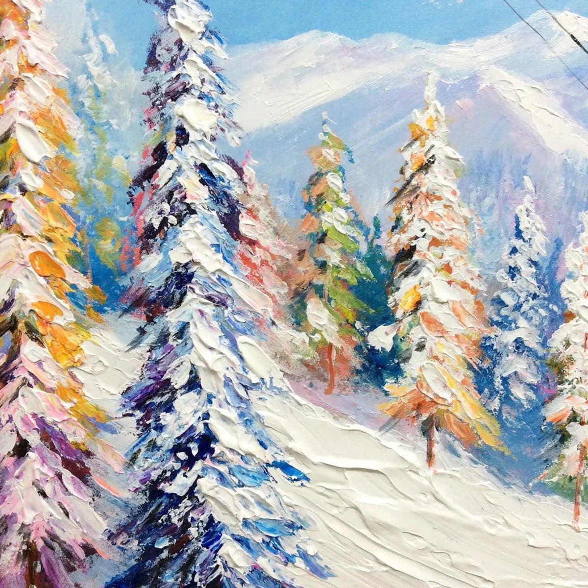 SNOWY SLOPES: Panoramic Ski Resort Landscape Painting