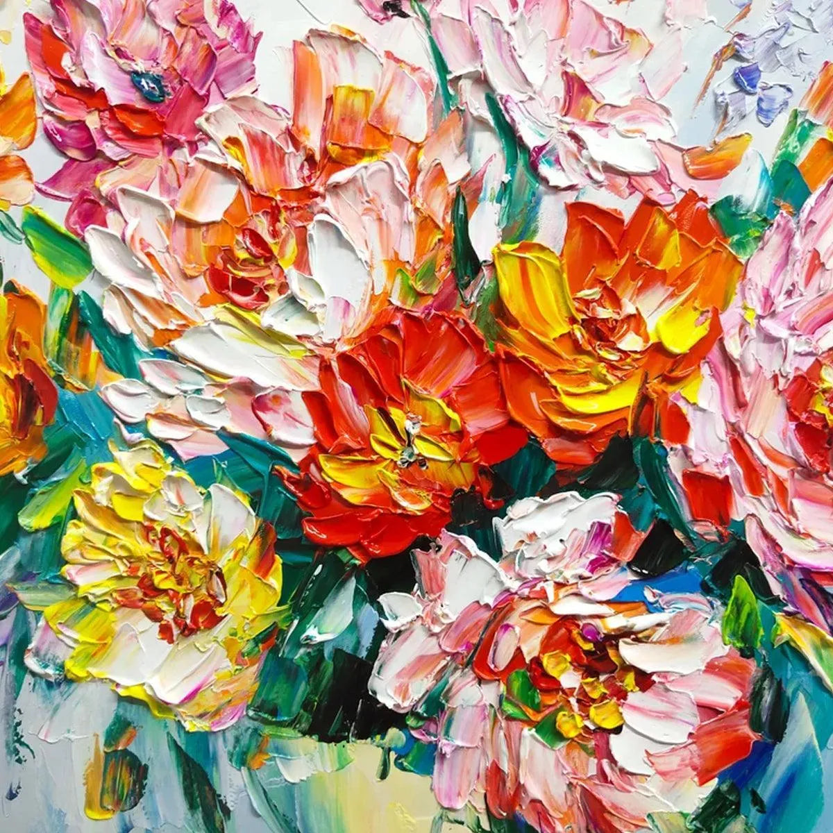 VIBRANT BOUQUET: Textured Impasto Floral Bouquet Painting in Vibrant Colors