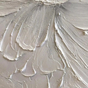 Close-up of textured white peony petals, impasto style, original artwork by Elodie Dubois for MontCarta.