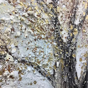 Golden Tree detail by Javier Ramirez. Textured gold and grey abstract art. Modern decor for home.
