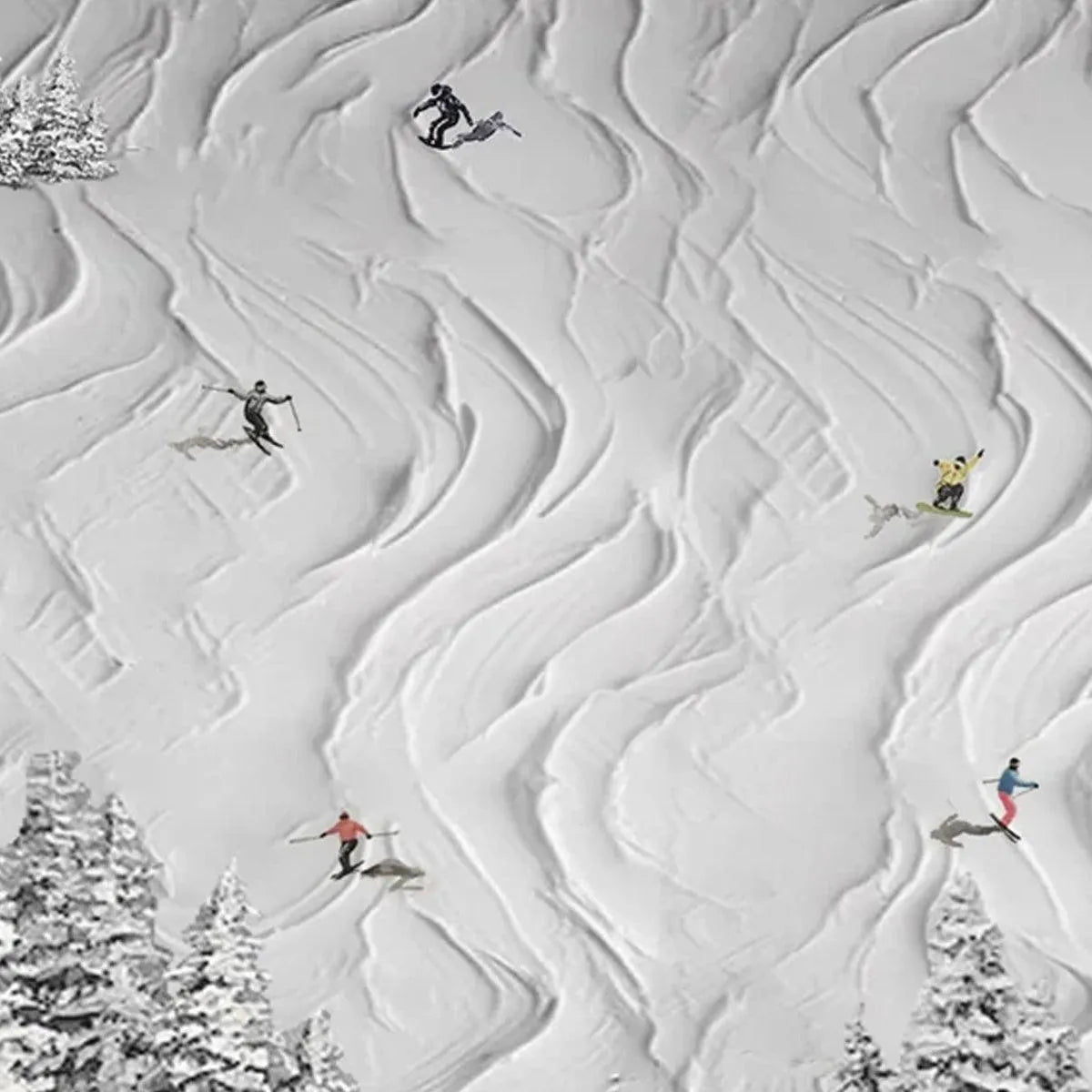 SNOWY CARVE: Textured White Skiing Landscape Painting