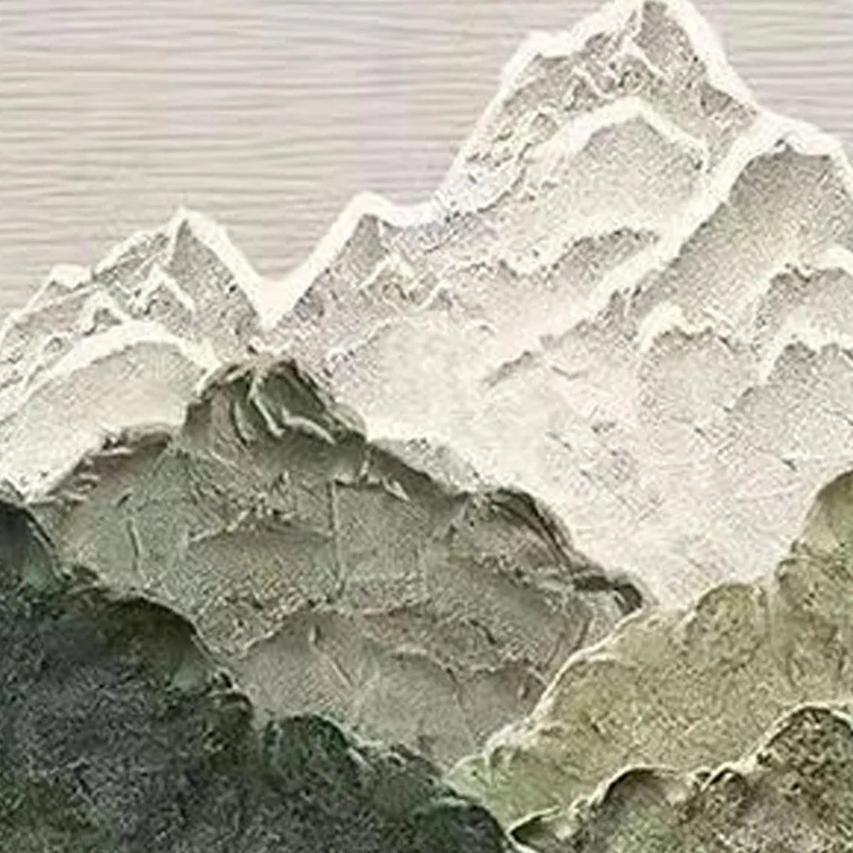 JADE PEAK: Textured Green and White Mountain Landscape Painting