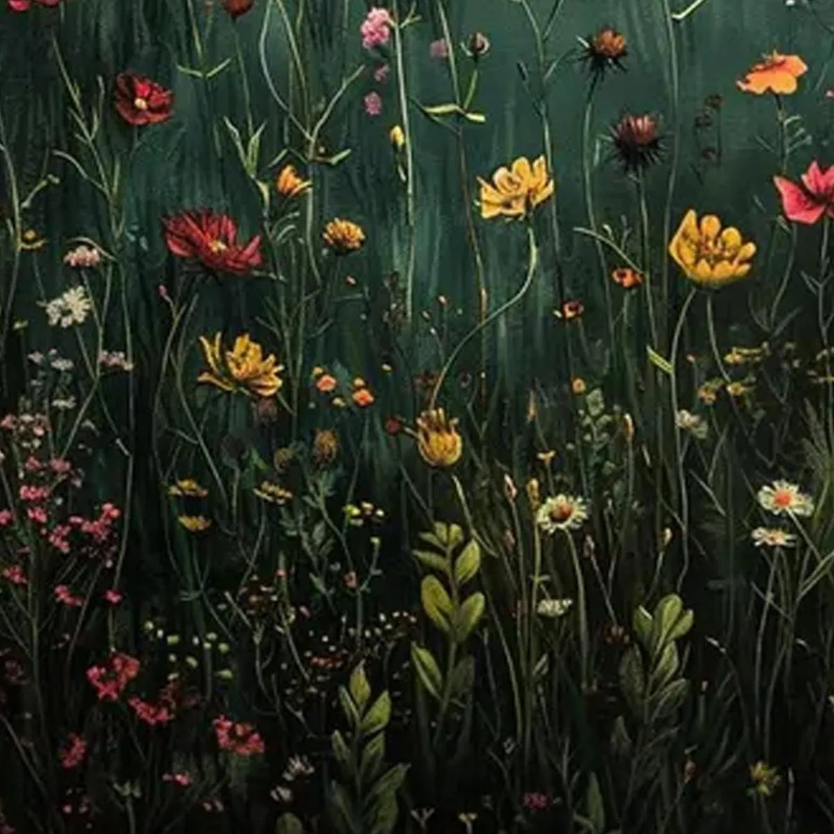 MEADOW'S EMBRACE: Moody Floral Botanical Painting, Vertical Wall Art