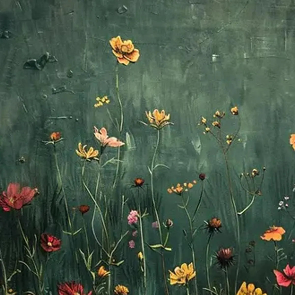 MEADOW'S EMBRACE: Moody Floral Botanical Painting, Vertical Wall Art