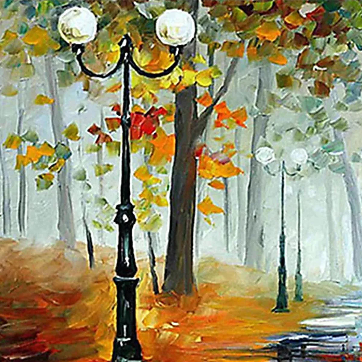 AUTUMN PARK STROLL: Romantic Park Landscape Painting, Horizontal Wall Art