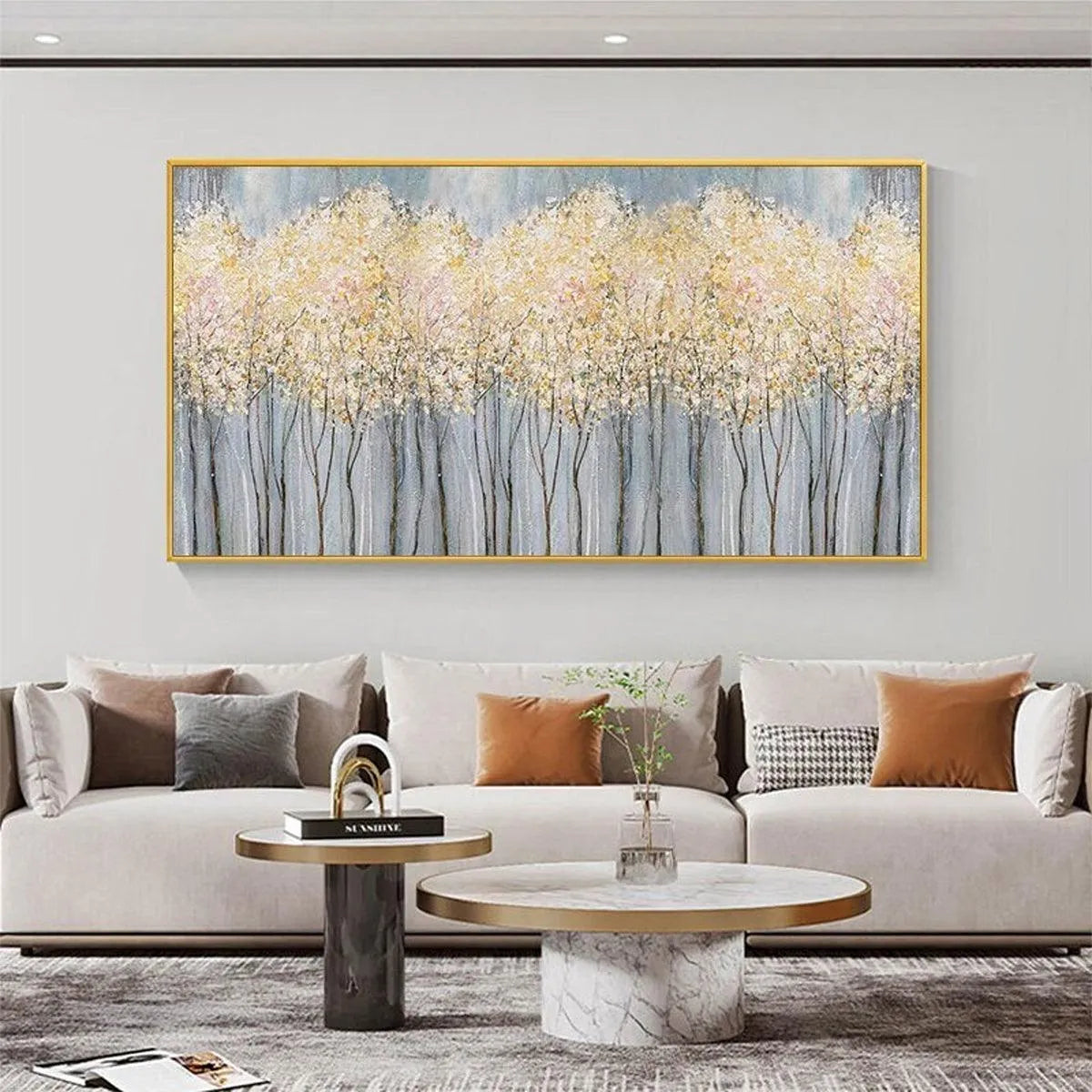 GOLDEN HAZE: Panoramic Landscape Painting, Textured Trees