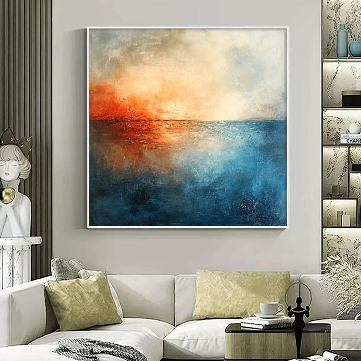 FIERY EMBRACE: Abstract Ocean Sunset Oil Painting