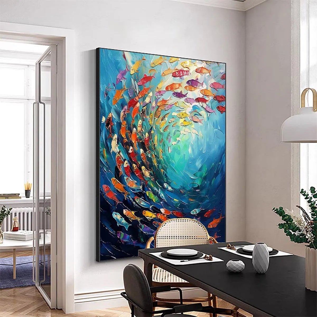 WHIRLPOOL OF FISH: Colorful School of Fish Painting