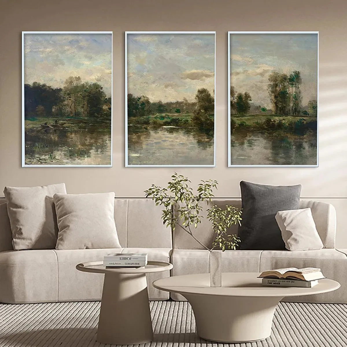 絵画 scieice room Riverside Triptych: Chinese Landscape Art Set | Wall Art – MontCarta