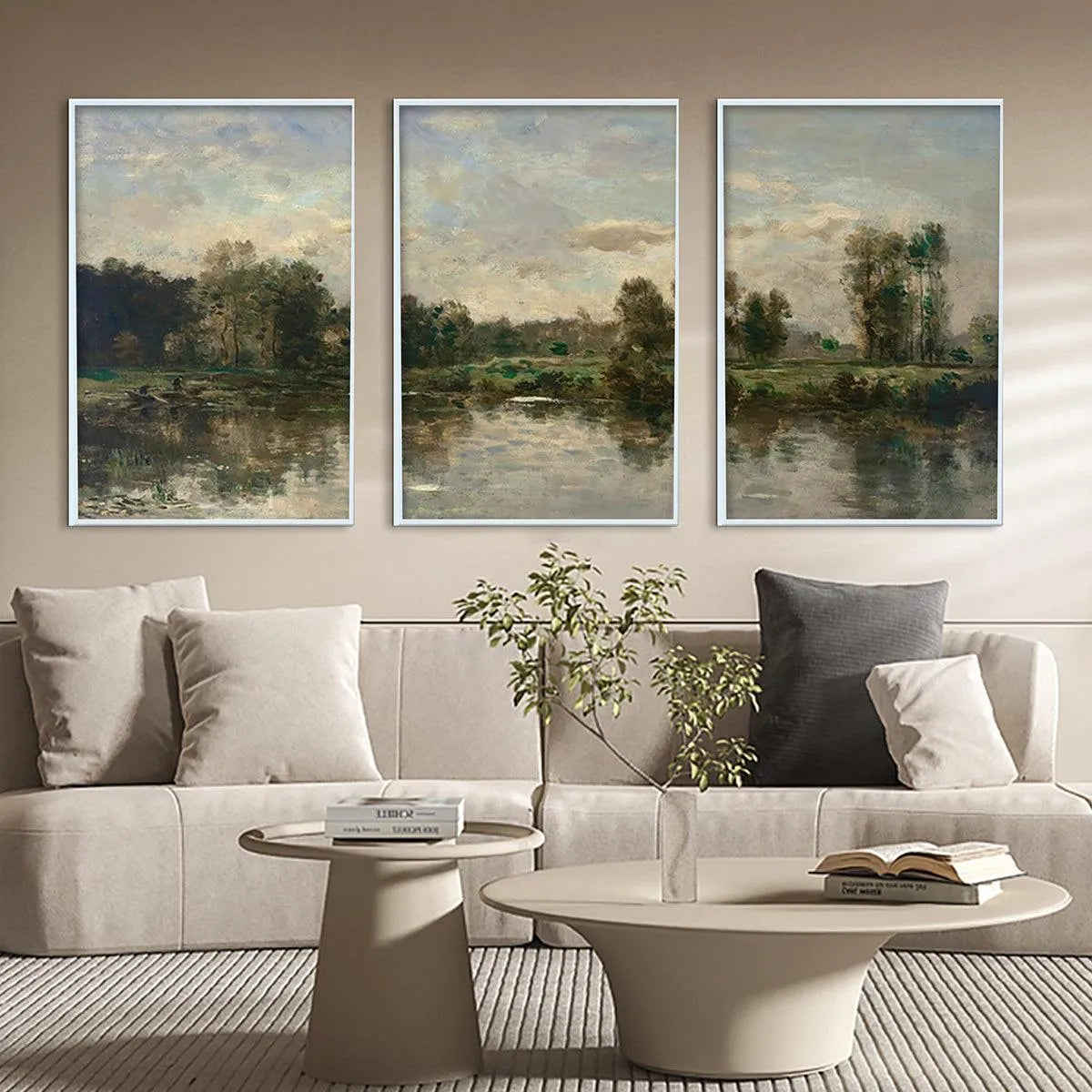 RIVERSIDE TRIPTYCH: Traditional Chinese Landscape Painting Set of 3