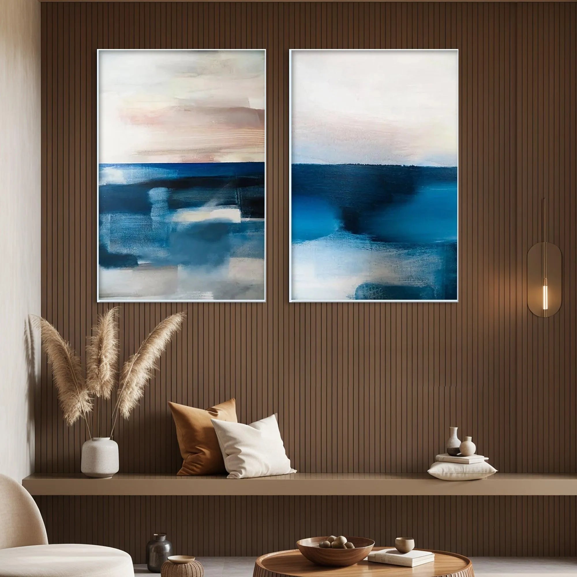 ABSTRACT OCEAN DIPTYCH: Abstract Seascape Painting Set of 2, Vertical Wall Art