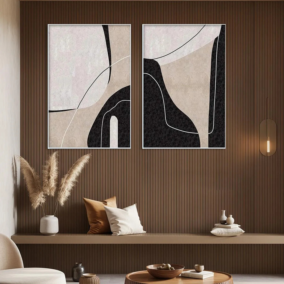 ABSTRACT MINIMALIST DIPTYCH: Abstract Painting Set of 2, Vertical Wall Art