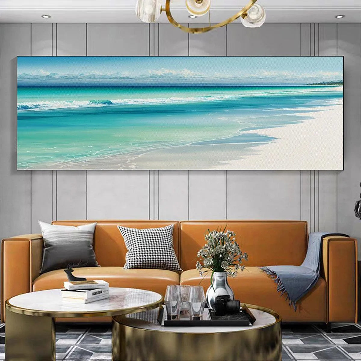 TURQUOISE DREAM PANORAMIC: Beach Painting, Panoramic Wall Art, Coastal Decor