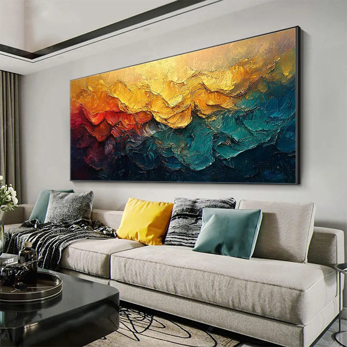 MOLTEN HORIZON: Textured Impasto Abstract Landscape Oil Painting