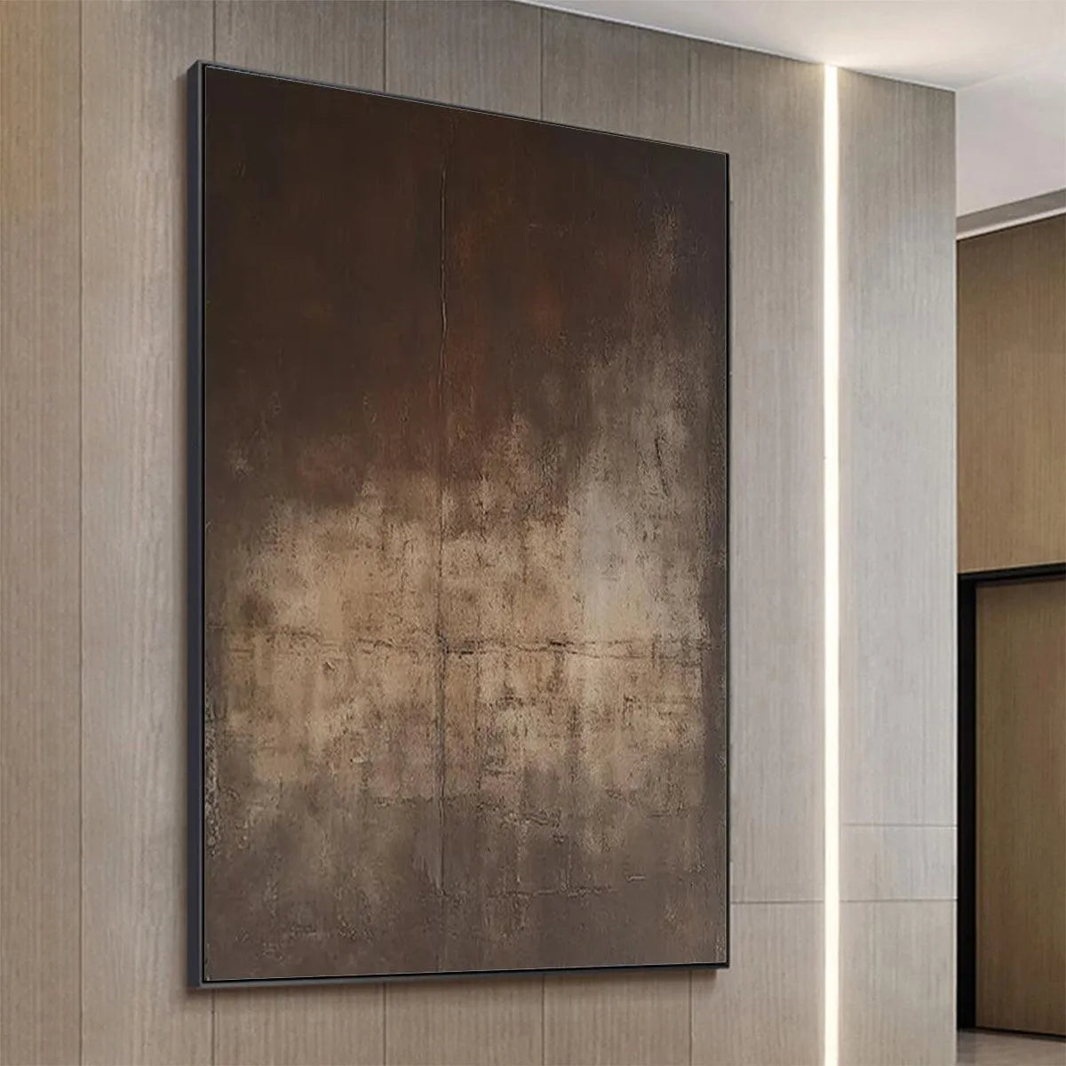 DARK BROWN TEXTURED ABSTRACT: Minimalist Textured Painting