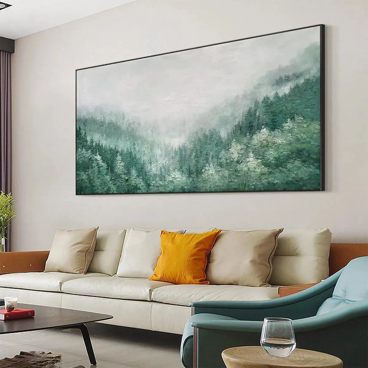 VALLEY OF THE EVERGREENS: Panoramic Evergreen Forest Landscape Oil Painting