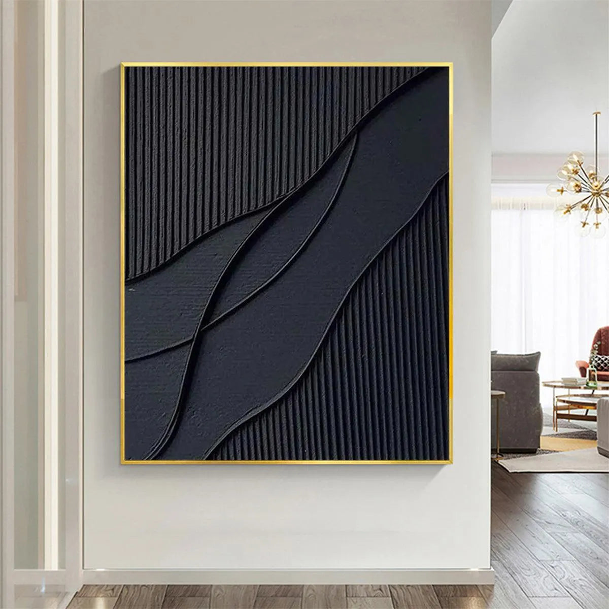 BLACK TEXTURED WAVES: Minimalist Textured Abstract Painting