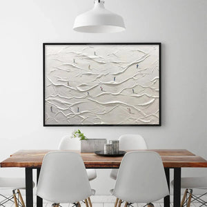 Liam O'Connell's 'White Greens' abstract impasto golf painting displayed in a dining room setting.