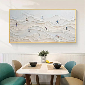 Fairway Vista impasto painting: golfers on textured white dunes, Liam O'Connell artwork for home office.