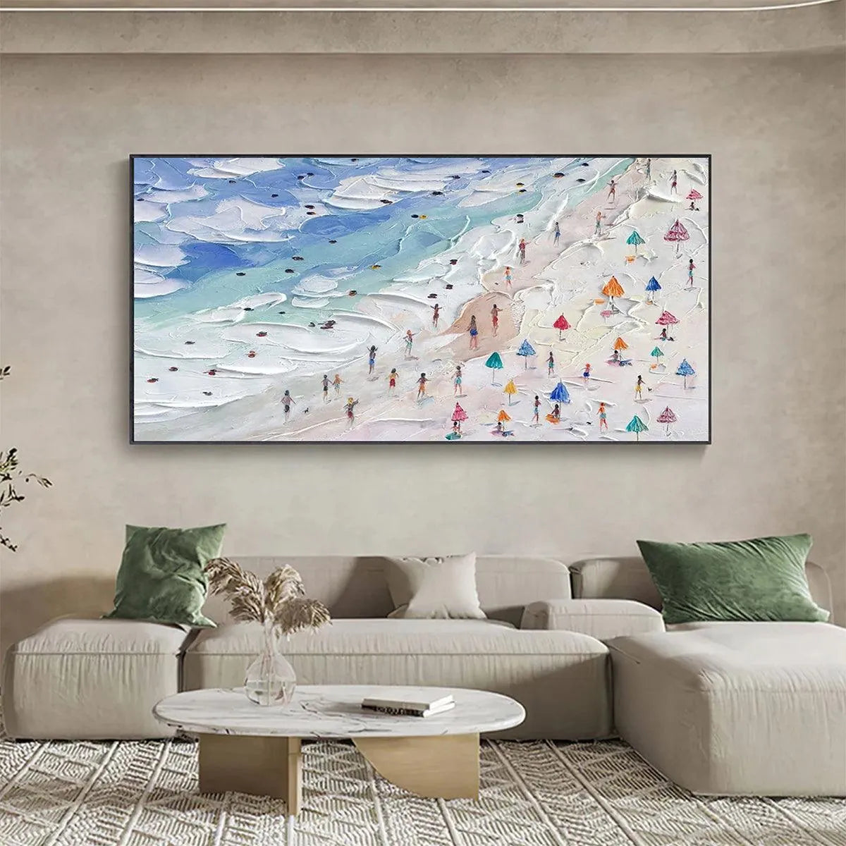 BEACH DAY VIBES: Textured Beach Scene Painting, Horizontal Wall Art