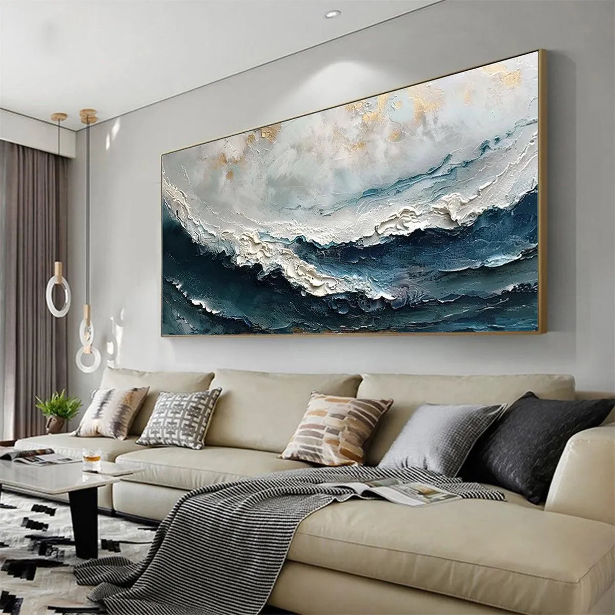 OCEAN DREAM: Textured Abstract Ocean Painting in Blue, White, and Gold